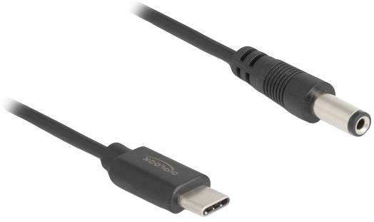 USB-C-zu-DC-Netzteilkabel: Zeigt einen Adapter mit einem USB-C-Anschluss und einem runden DC-Stecker, für Stromversorgung.