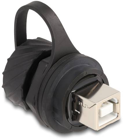 Ein USB-Stecker mit schraubbarem Schutzgehäuse, geeignet für den Einsatz in rauen Umgebungen.