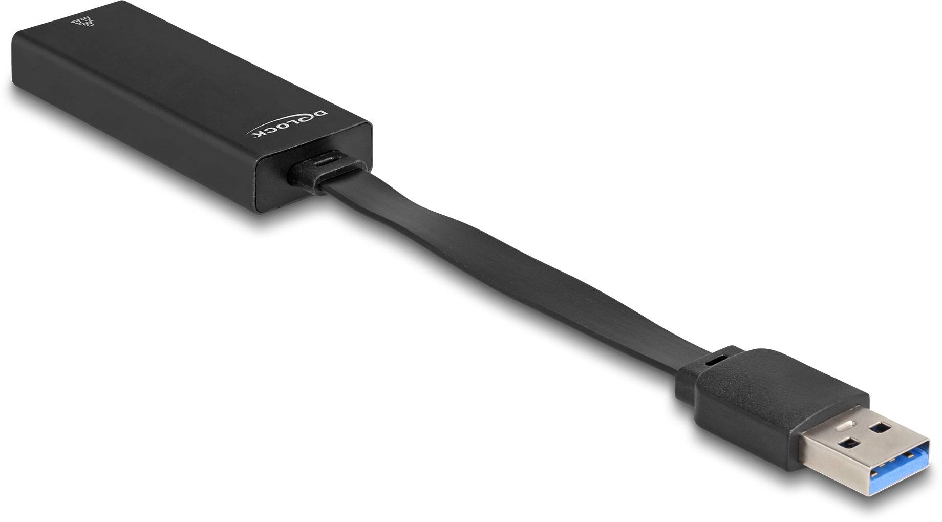 Ein schwarzes externes Solid-State-Laufwerk (SSD) mit USB-3-Anschluss, flach und kompakt, ideal für schnelle Datenübertragung.