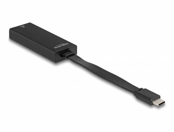 Externes schwarzes Festplattengehäuse mit USB-C-Anschlusskabel, geeignet für den Anschluss an Computer.