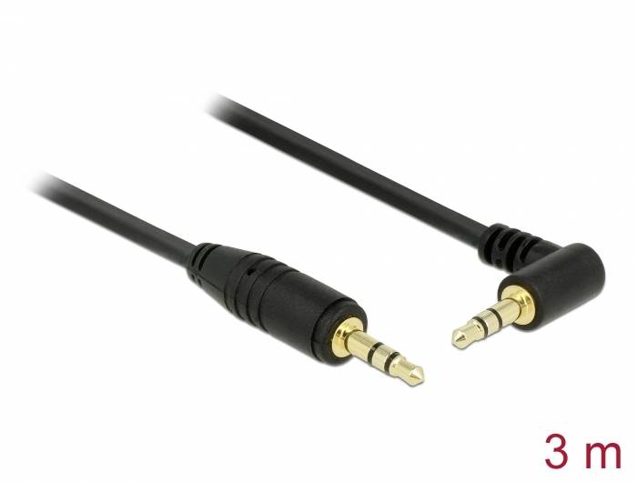 3 m Audiokabel mit zwei 3,5-mm-Klinkensteckern, einer gerade, der andere gewinkelt. Beide Stecker sind vergoldet.