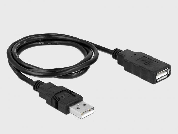 Ein USB-Verlängerungskabel mit einem männlichen und einem weiblichen Anschluss, verwendet zur Verbindung von USB-Geräten über größere Entfernungen.