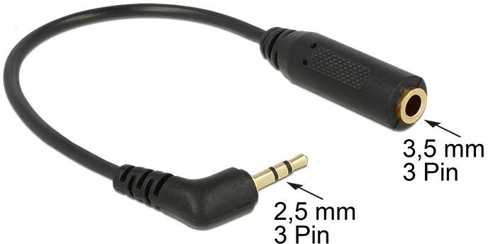 Delock 65672 Klinke Audio Anschlusskabel [1x Klinkenstecker 2.5mm - 1x Klinkenbuchse 3.5 mm] 0.175m Schwarz
