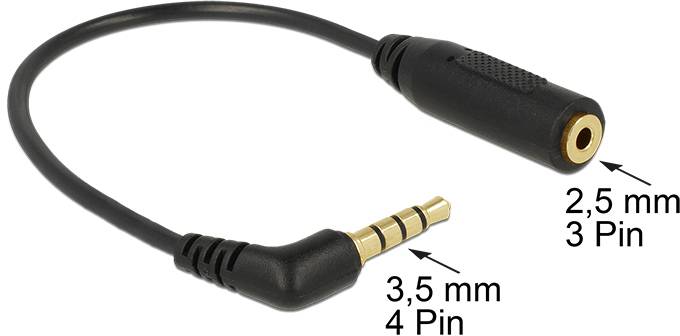 Delock 65673 Klinke Audio Anschlusskabel [1x Klinkenstecker 3.5mm - 1x Klinkenbuchse 2.5 mm] 0.175m Schwarz