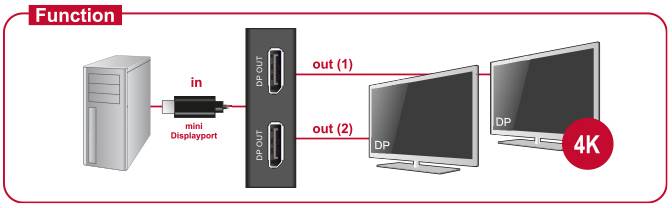 Delock 87695 DisplayPort-Splitter Metallgehäuse, mit eingebautem Konverter Schwarz