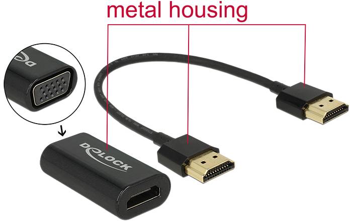 Ein Adapterkabel mit zwei Anschlüssen, einem mittigen ovalen Stecker und einem rechteckigen Stecker, mit der Beschriftung 'Delock'.