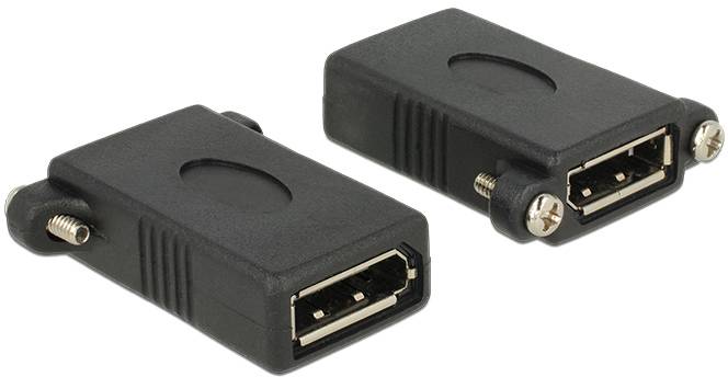 Zwei schwarze DisplayPort-Adapter mit unterschiedlichen Anschlüssen, einer mit Gewindeschraube für sichere Verbindung.
