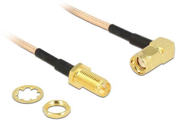 Delock WLAN-Antennen Anschlusskabel [1x RPSMA-Stecker - 1x RPSMA-Buchse] 0.16m Schwarz, Gold, Transparent