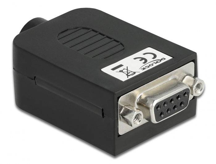 Schwarzer VGA-Adapter mit neunpoligem Stecker, geeignet für die Verbindung zwischen Grafikkarten und Monitoren.