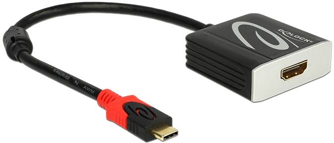 Ein schwarzer Adapter mit einem roten Micro-HDMI-Stecker und einem HDMI-Eingang. Verwendet zum Verbinden von Geräten mit HDMI-Anschlüssen.