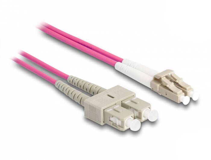 Delock 87917 Glasfaser LWL Anschlusskabel 2m Violett [1x LC-Stecker - 1x SC-Duplex] 50/125 µ Multimode OM4