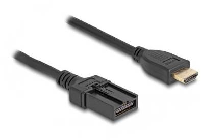 Ein HDMI-Kabel neben einem speziellen Adapterkabel. Zeigt die Anschlüsse zur Übertragung von Audio- und Videosignalen.