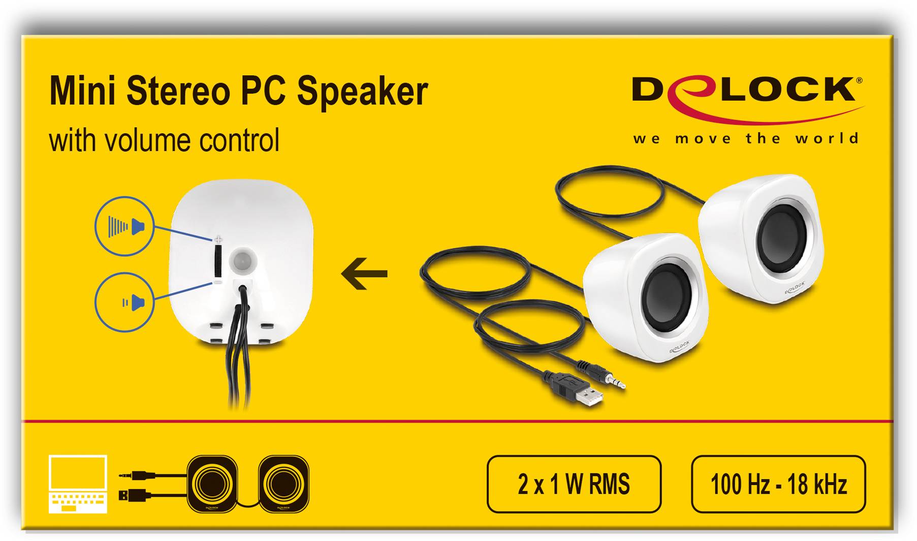 Delock 27008 2.0 PC-Lautsprecher Kabelgebunden 2W Weiß-Silber