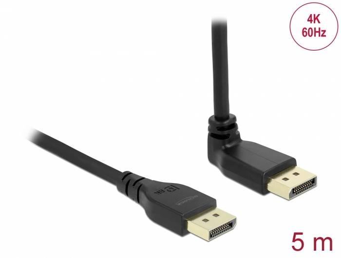5 m langes DisplayPort-Kabel mit rechtwinkligem Stecker, unterstützt 4K bei 60Hz.