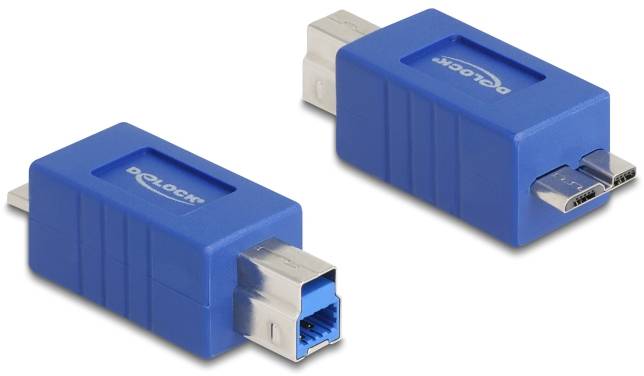 Zwei blaue USB-Adapter mit unterschiedlichen Anschlüssen: einer mit Mini-USB, der andere mit USB Typ B.