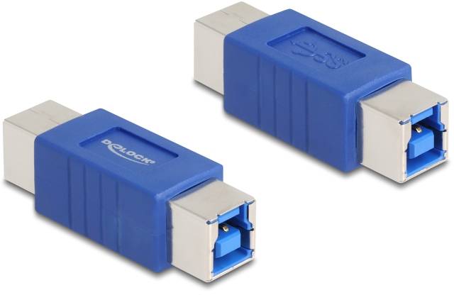 Zwei blaue USB-Adapter mit quadratischen Metallanschlüssen.
