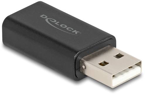 Ein USB-Adapter von Delock in Schwarz mit einem USB-A-Stecker.