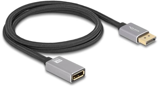 DisplayPort-Verlängerungskabel mit einem männlichen und einem weiblichen Anschluss, um Bildschirme oder Geräte miteinander zu verbinden.