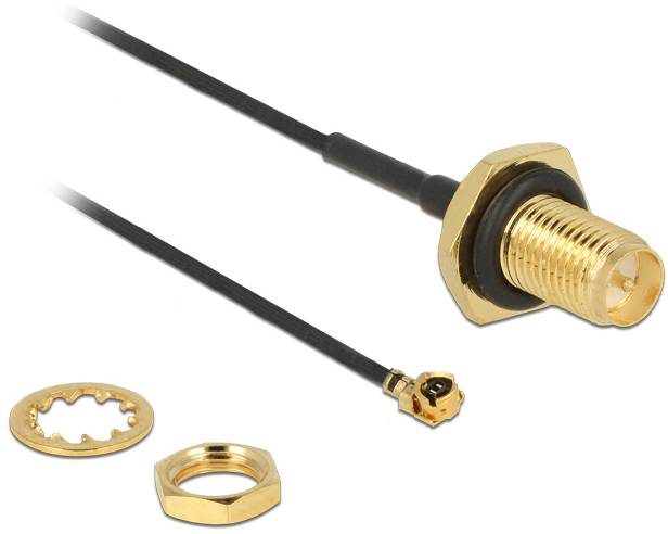 Delock WLAN-Antennen Anschlusskabel [1x RPSMA-Buchse - 1x IPEX-Stecker] Schwarz, Gold