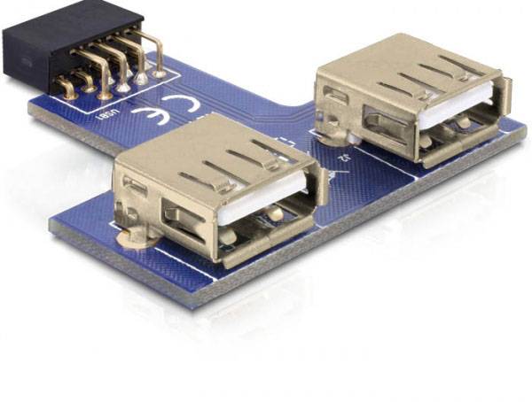 Elektronische Platine mit zwei USB-Anschlüssen, die für den Anschluss von Geräten an einen Computer verwendet werden können.
