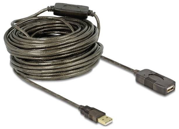 Langes USB-Verlängerungskabel mit Steckern an beiden Enden, aufgerollt und bereit zur Verbindung von Geräten für mehr Reichweite.