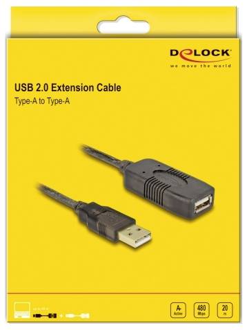 USB 2.0 Verlängerungskabel, Typ-A zu Typ-A, 5 Meter, schwarz. Geeignet für Datenübertragung bis 480 Mbps.