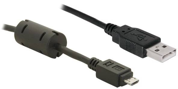 Ein USB-Kabel mit einem Standard-USB-Stecker und einem Micro-USB-Stecker, das zur Verbindung von Geräten wie Smartphones und Computern verwendet wird.