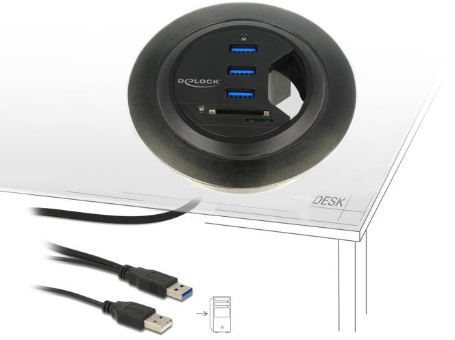 Delock 62869 Tischsteckdose 3-Kanal Schwarz Eurostecker