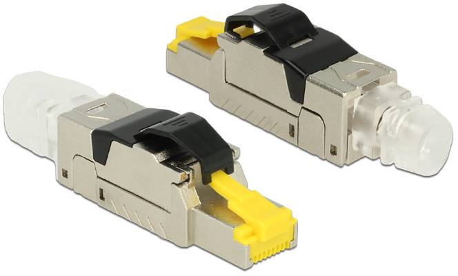 Delock 86285 RJ45 Stecker feldkonfektionierbar Cat.6A Metall 86285 Schwarz, Silber, Transparent, Gelb 1St.