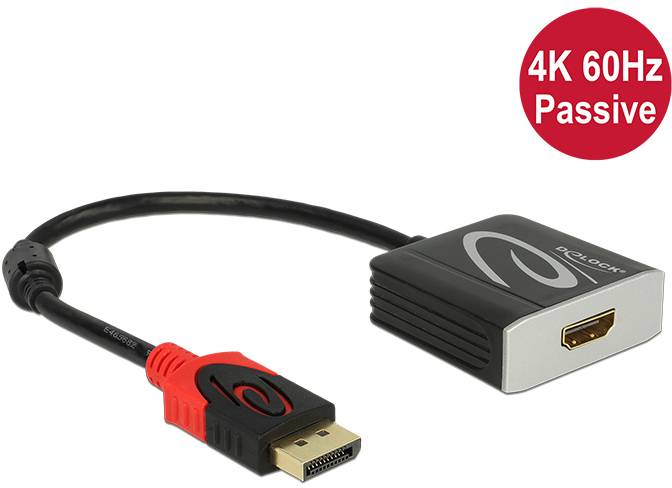 DisplayPort-zu-HDMI-Adapter, 4K 60Hz passiv, schwarz-rot, ermöglicht die Verbindung von DisplayPort zu HDMI-kompatiblen Geräten.