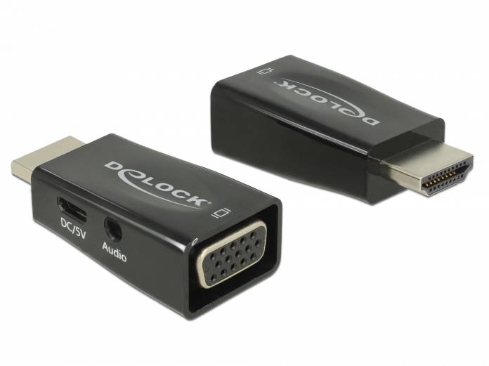 Delock 65901 HDMI / VGA / USB-C® / Klinke Adapter [1x HDMI-Stecker - 1x D-SUB-Buchse 15pol., USB-C® Buchse, 3.5 mm-Buchse] Schwarz