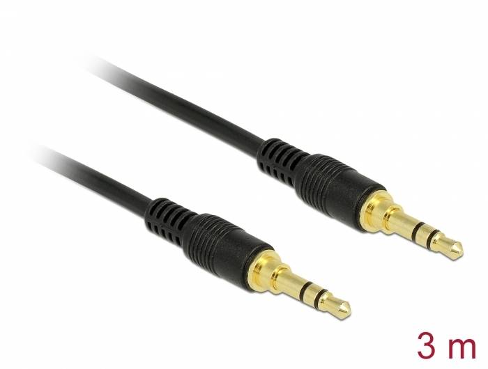 Kabel mit zwei 3,5-mm-Klinkensteckern und vergoldeten Anschlüssen, Länge 3 Meter, für Audioverbindungen.