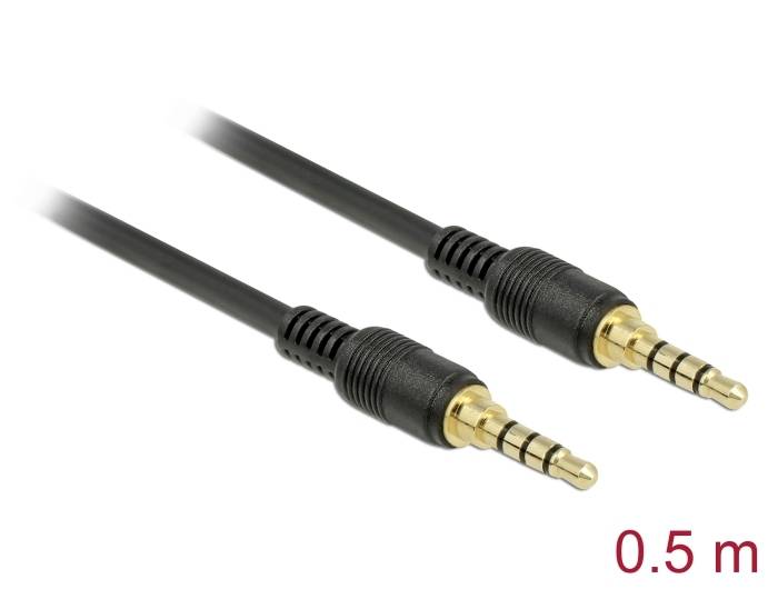 Zwei schwarze 3,5-mm-Audiokabel mit goldenen Anschlüssen, Länge '0,5 m'.