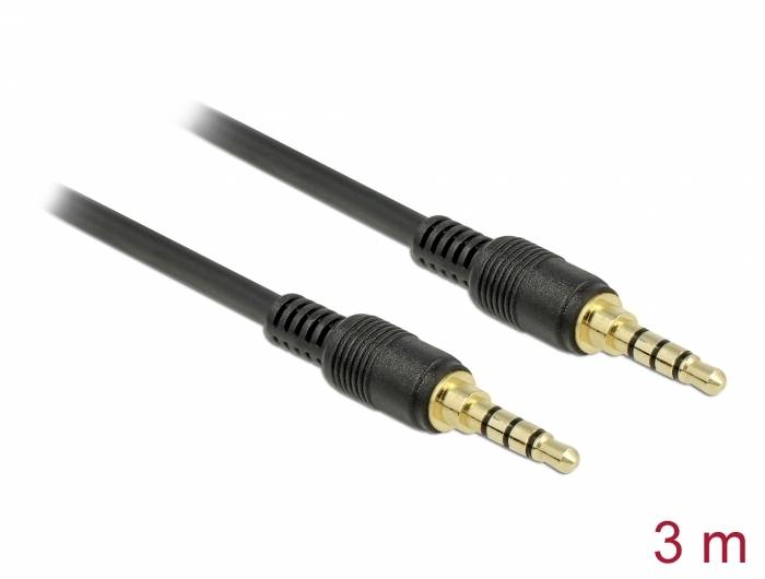 Schwarzes Audiokabel mit zwei 3,5 mm Klinkensteckern. Länge: 3 Meter.