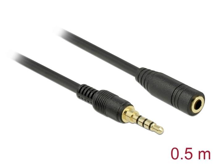 Delock 85627 Audio Verlängerungskabel [1x Klinkenstecker 3.5mm - 1x Klinkenbuchse 3.5 mm] 0.50m Schwarz