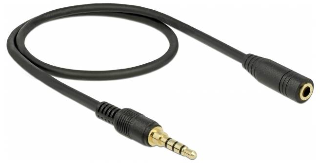 Delock 85627 Audio Verlängerungskabel [1x Klinkenstecker 3.5mm - 1x Klinkenbuchse 3.5 mm] 0.50m Schwarz