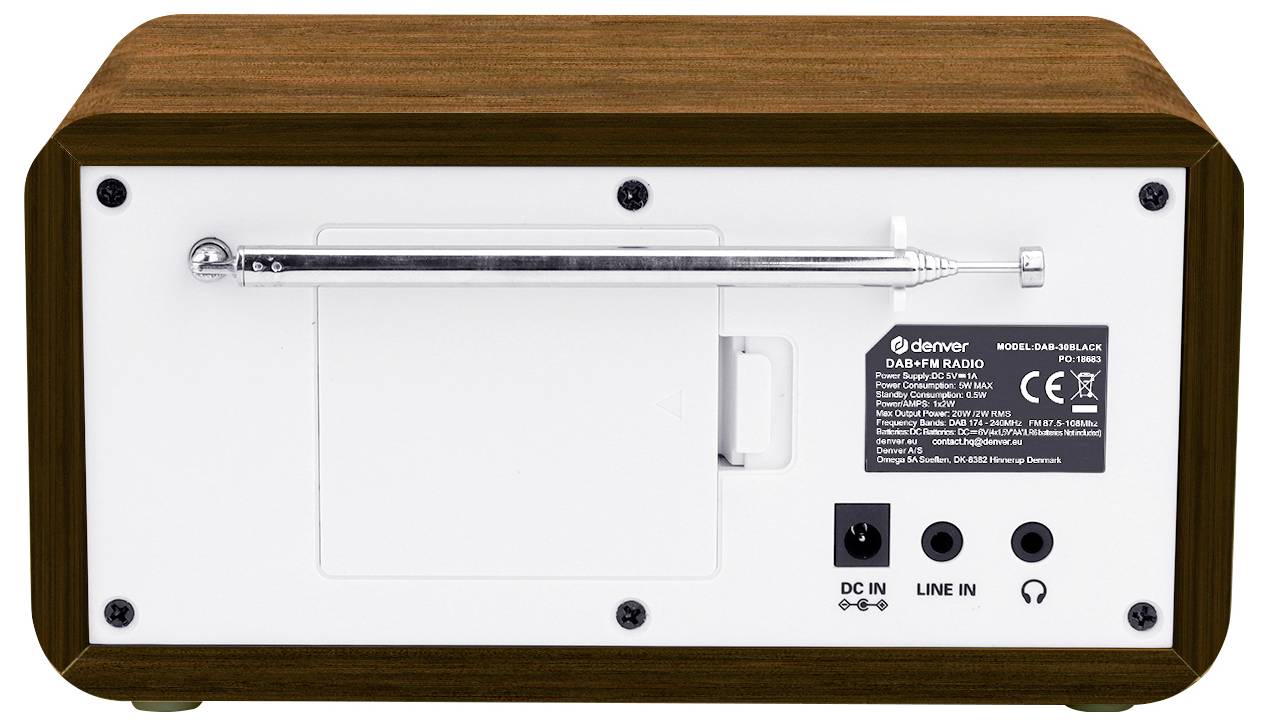Denver DAB-30DW Dark Wood Tischradio DAB+, UKW Weckfunktion Holz-Braun (seidenmatt)