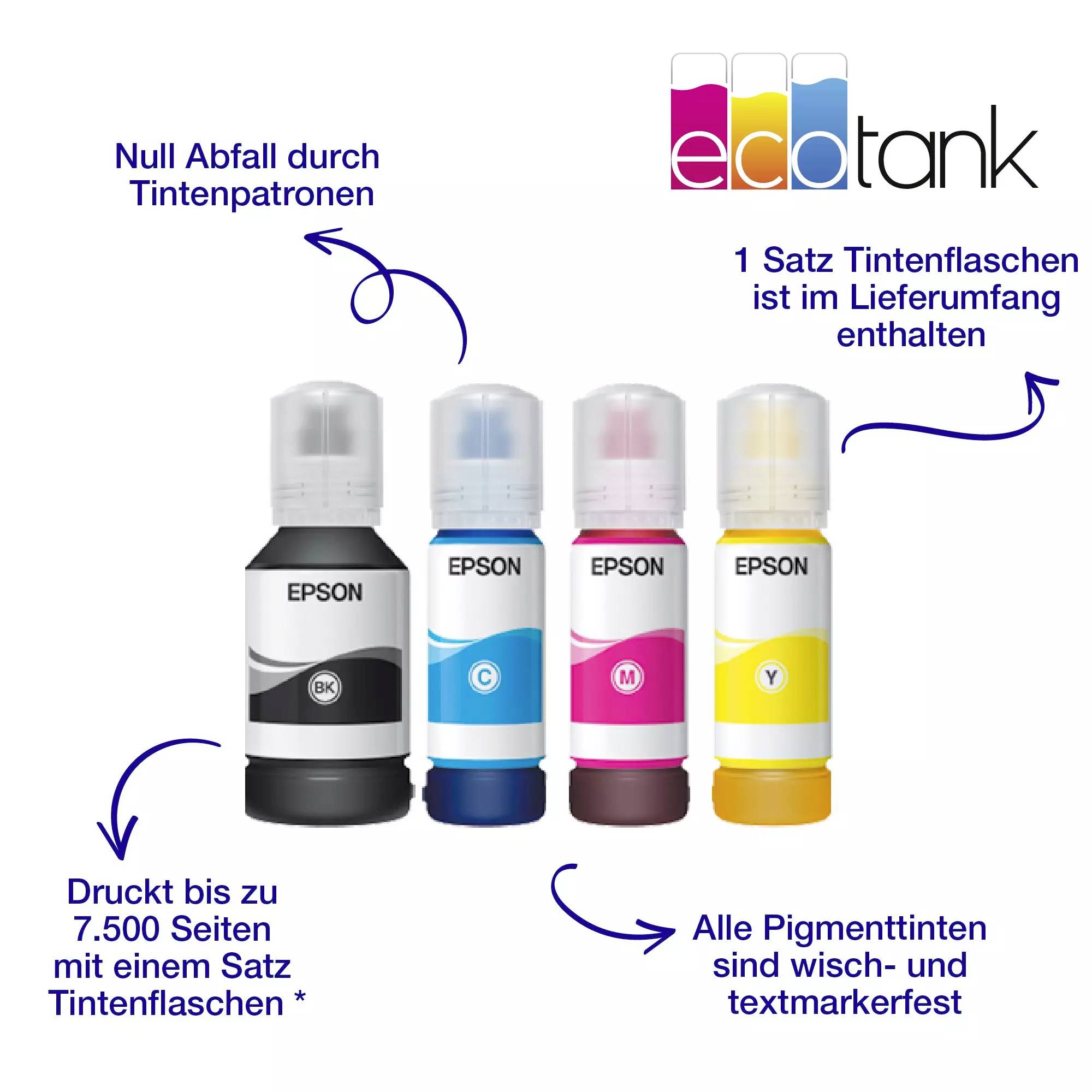 Druckt bis zu 7.500 Seiten mit einem Satz Tintenflaschen. 1 Satz Tintenflaschen ist im Lieferumfang enthalten. Alle Pigmenttinten sind wisch- und textmarkerfest.