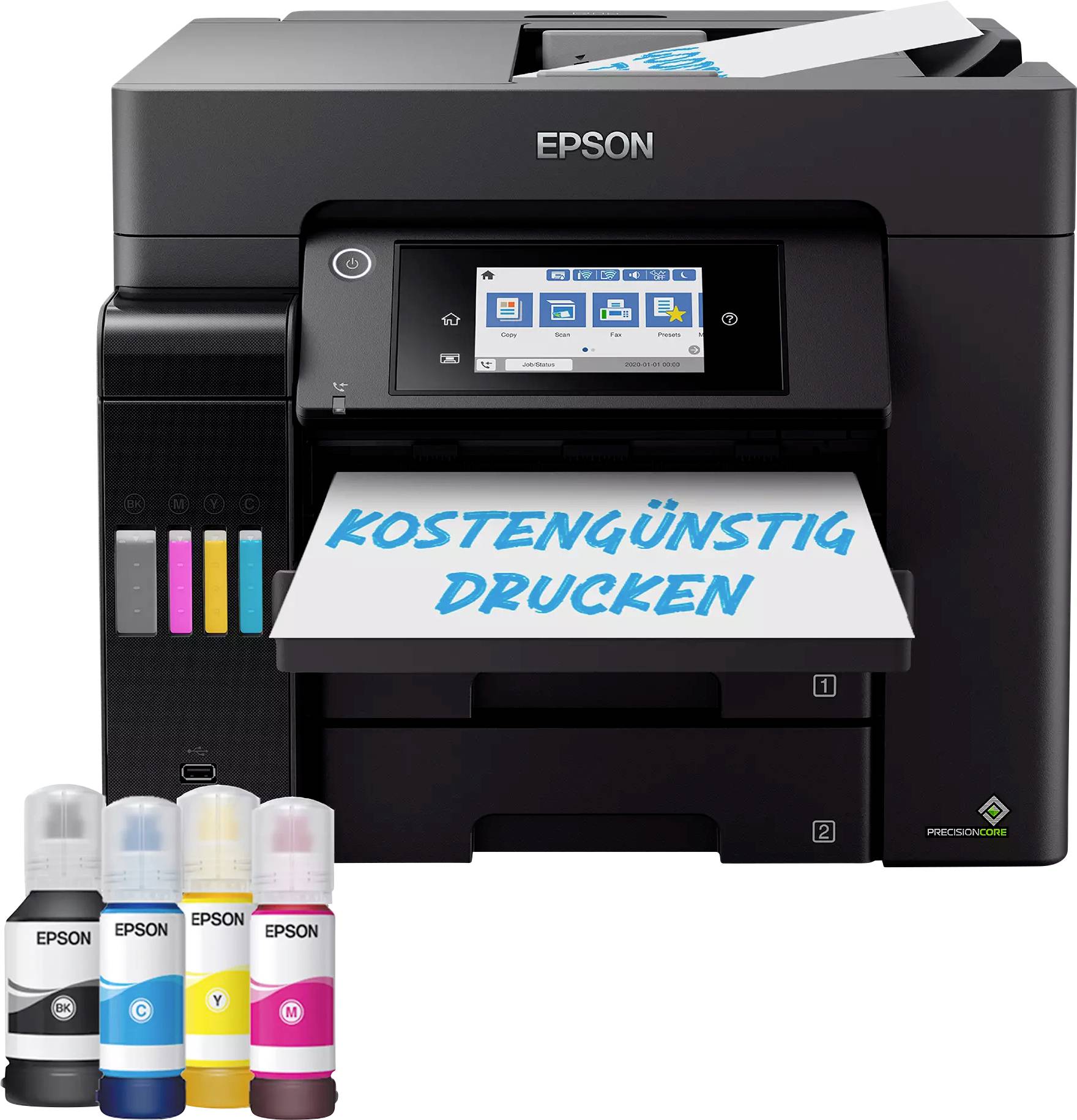 Epson EcoTank ET-5855 Multifunktionsdrucker Tintenstrahl Farbe A4 Drucker, Scanner, Kopierer, Fax Tintentank-System, USB, WLAN