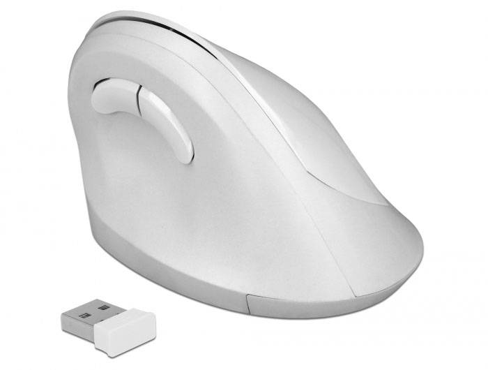 Delock 12596 Ergonomische Maus USB, Kabellos Weiß 4 Tasten 800 dpi, 1200 dpi, 1600 dpi