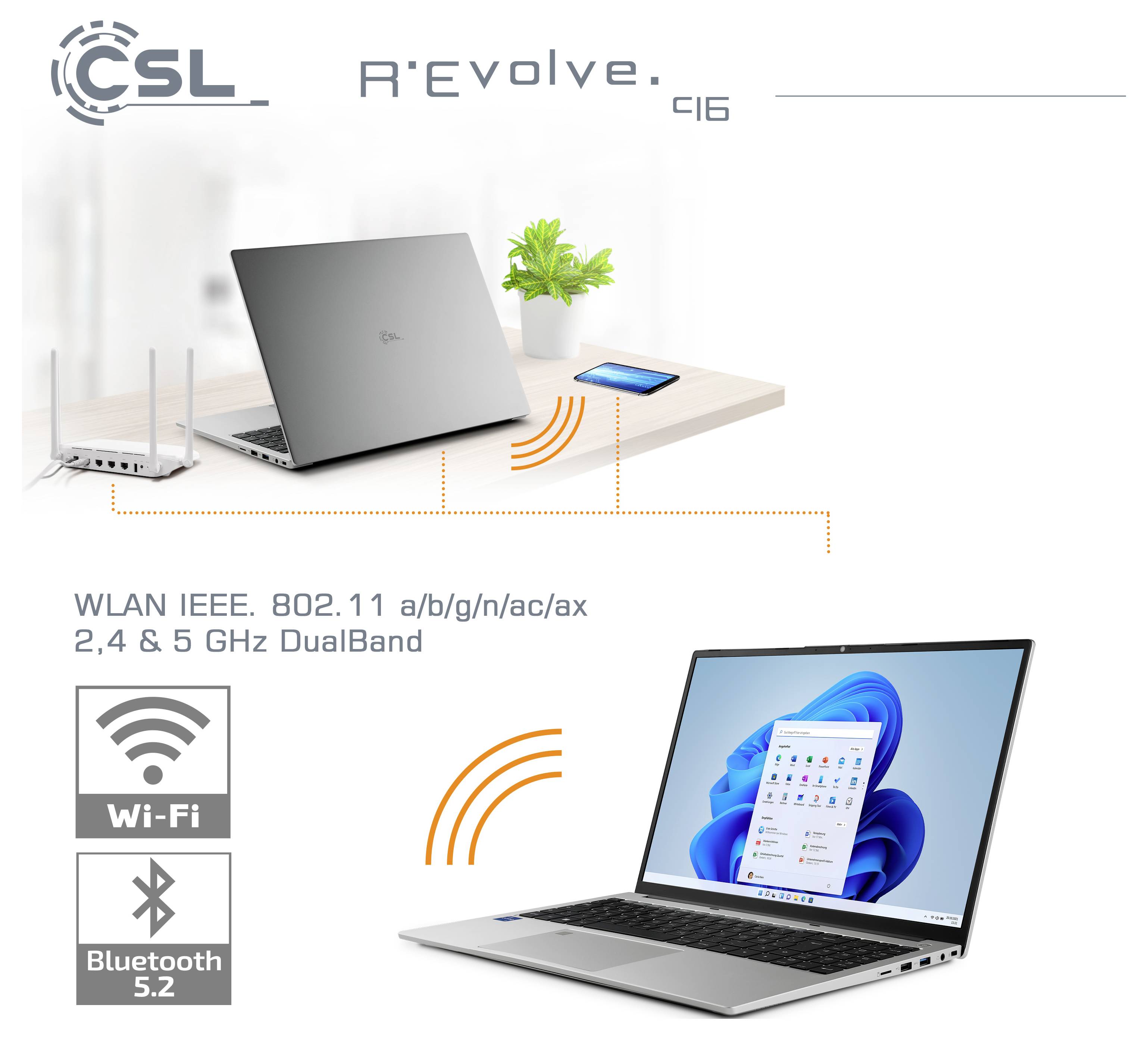 CSL Computer Notebook CSL R'Evolve C16 40.6cm (16 Zoll) WUXGA Intel® Core™ i5 16GB RAM 1000GB SSD Deutsch, QWERTZ Grau 92677