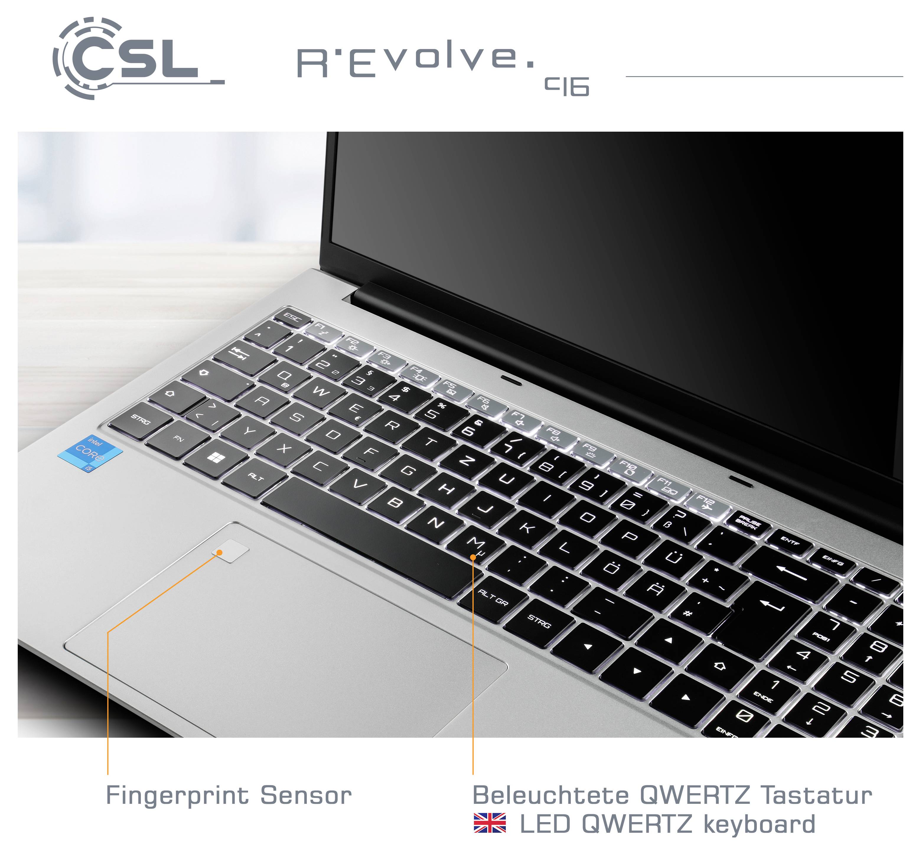 CSL Computer Notebook CSL R'Evolve C16 40.6cm (16 Zoll) WUXGA Intel® Core™ i5 32GB RAM 4000GB SSD Deutsch, QWERTZ Grau 92713