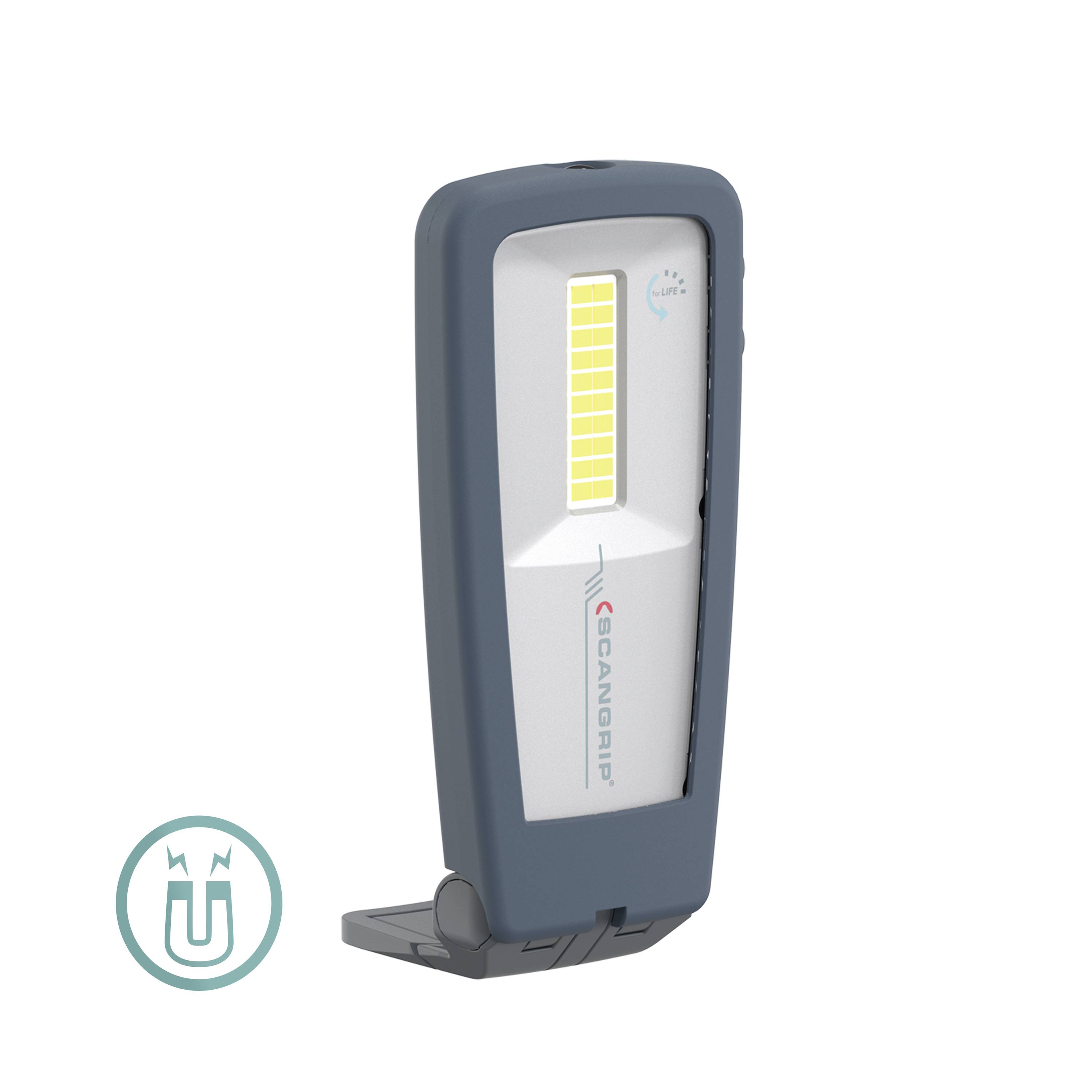 Tragbare, aufladbare LED-Arbeitsleuchte mit drehbarem Standfuß und Magnet, ideal für präzise Beleuchtung bei Reparaturen.