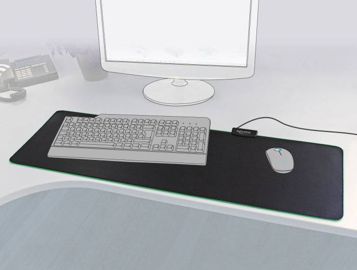 Delock 12555 Mauspad beleuchtet USB-Anschluss Schwarz