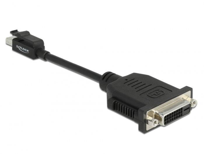 Schwarzer Adapterkabel von DP zu DVI. Verbindung zwischen DisplayPort und DVI-Anschluss, verwendet für Monitore oder Projektoren.