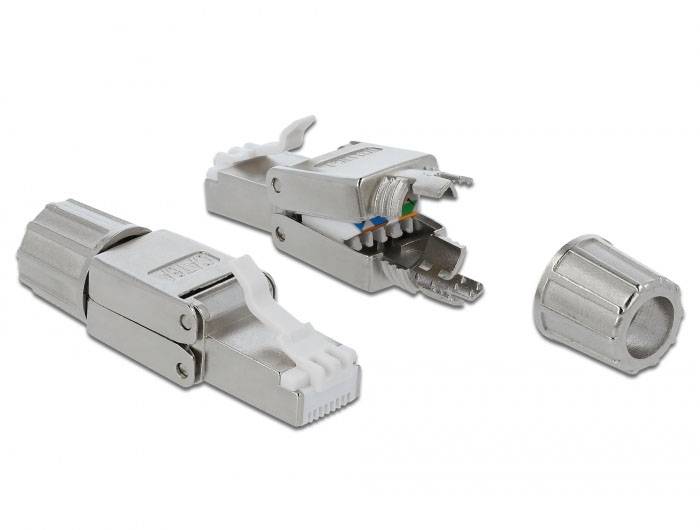 Delock 86477 RJ45 Stecker Cat.6A STP werkzeugfrei 86477 Grau 1St.