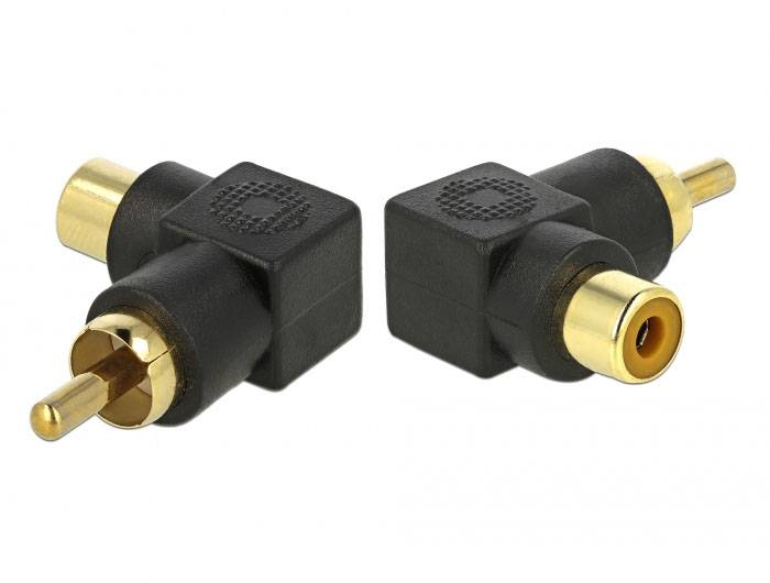 Zwei schwarze und goldene RCA-Steckeradapter liegen nebeneinander. Sie ermöglichen die Verbindung von Cinch-Kabeln.