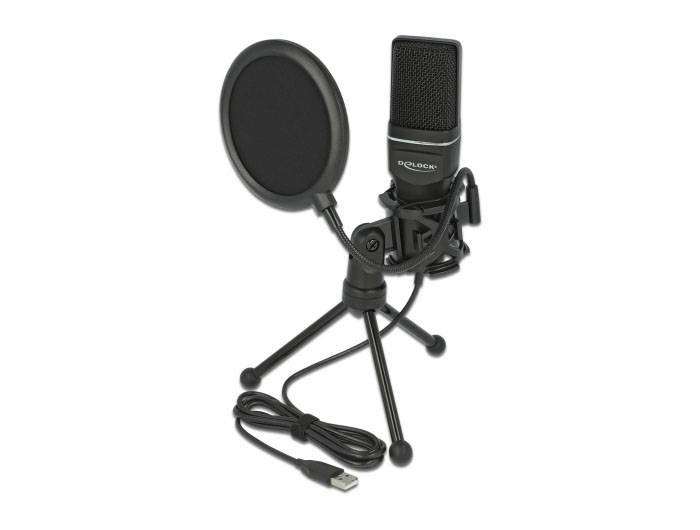 Delock 66331 Stand Mikrofon-Set Übertragungsart (Details):USB inkl. Kabel, Standfuß, inkl Spinne USB USB Schwarz