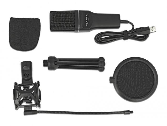 Delock 66331 Stand Mikrofon-Set Übertragungsart (Details):USB inkl. Kabel, Standfuß, inkl Spinne USB USB Schwarz
