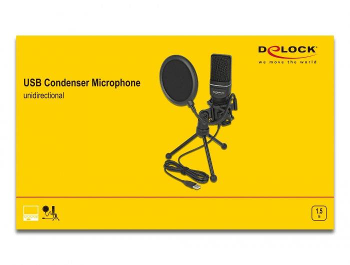 Delock 66331 Stand Mikrofon-Set Übertragungsart (Details):USB inkl. Kabel, Standfuß, inkl Spinne USB USB Schwarz